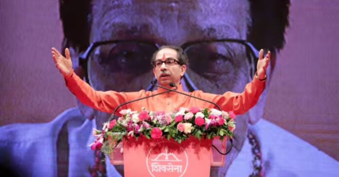 Uddhav Thackeray addressing a large crowd at Shivaji Park during Dussehra Melava